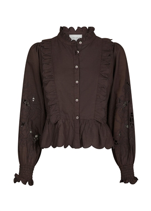 Petrine embroidery bluse Dark Brown Neo Noir 